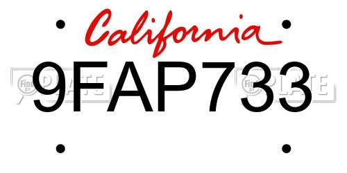 9FAP733 California License Plate