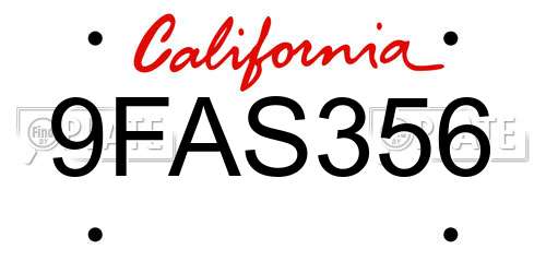 9FAS356 California License Plate