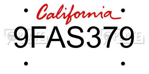 9FAS379 California License Plate