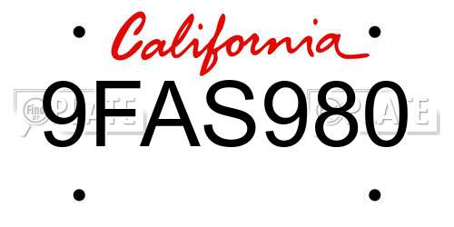 9FAS980 California License Plate