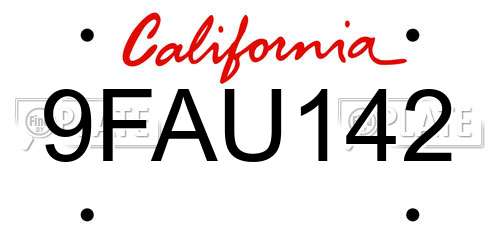 9FAU142 California License Plate