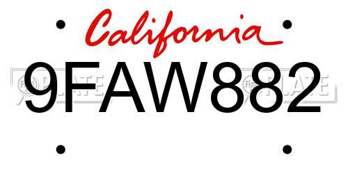 9FAW882 California License Plate