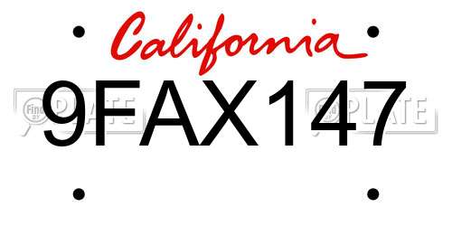 9FAX147 California License Plate