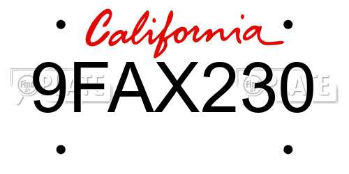 9FAX230 California License Plate