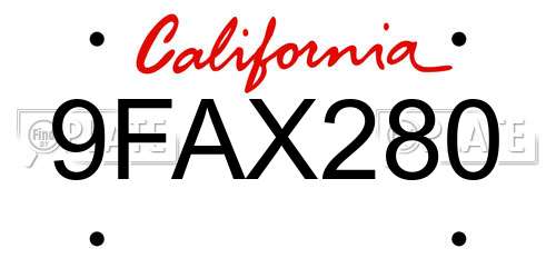 9FAX280 California License Plate