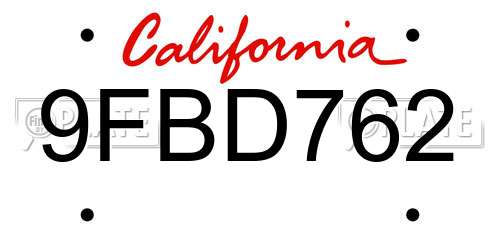 9FBD762 California License Plate