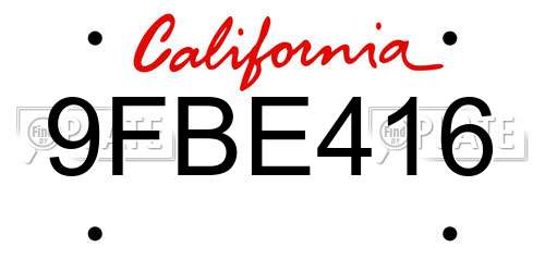 9FBE416 California License Plate