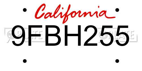 9FBH255 California License Plate