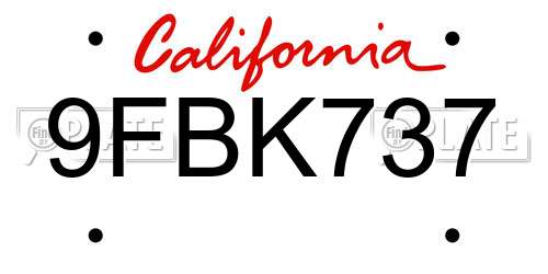 9FBK737 California License Plate
