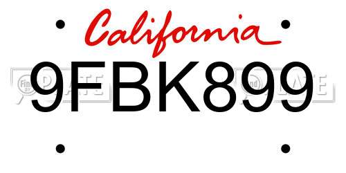 9FBK899 California License Plate