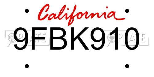 9FBK910 California License Plate