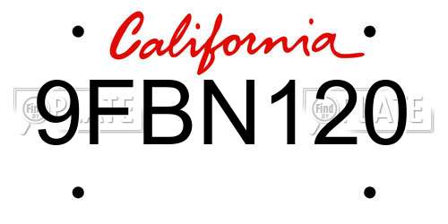 9FBN120 California License Plate