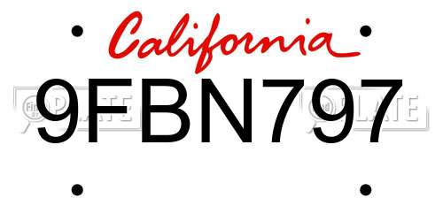 9FBN797 California License Plate