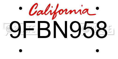 9FBN958 California License Plate