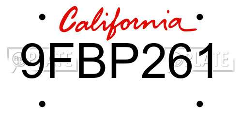 9FBP261 California License Plate