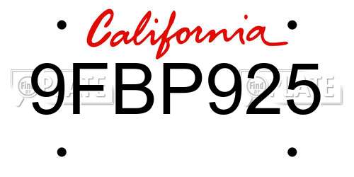 9FBP925 California License Plate