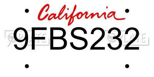 9FBS232 California License Plate