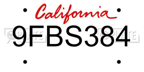9FBS384 California License Plate