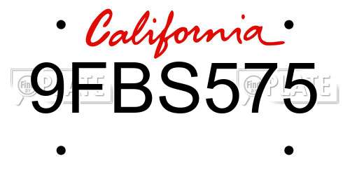9FBS575 California License Plate