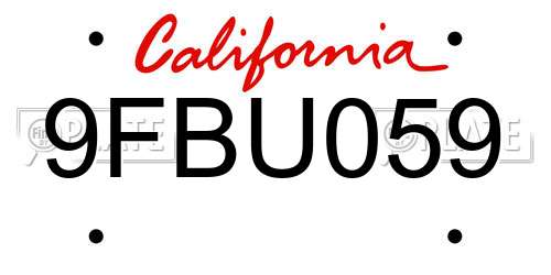 9FBU059 California License Plate