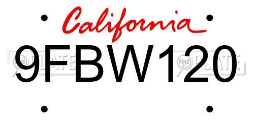 9FBW120 California License Plate