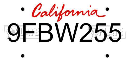 9FBW255 California License Plate