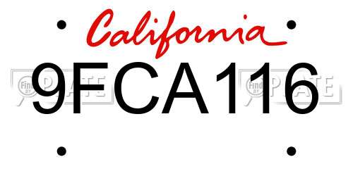 9FCA116 California License Plate