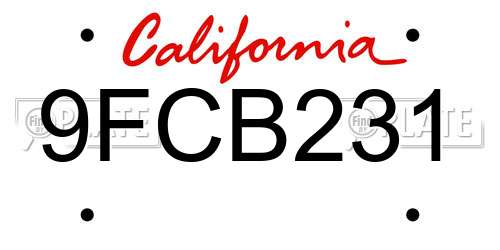 9FCB231 California License Plate