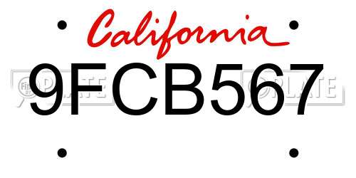 9FCB567 California License Plate