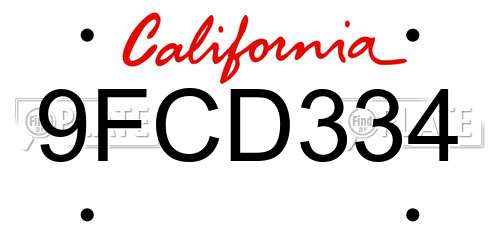9FCD334 California License Plate