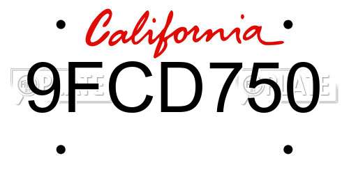 9FCD750 California License Plate