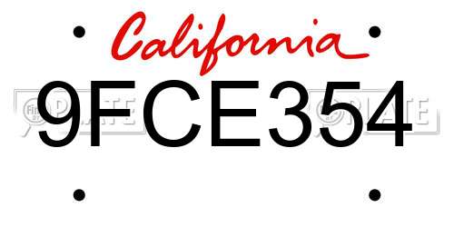 9FCE354 California License Plate