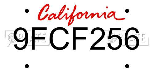 9FCF256 California License Plate