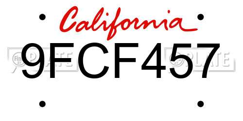 9FCF457 California License Plate