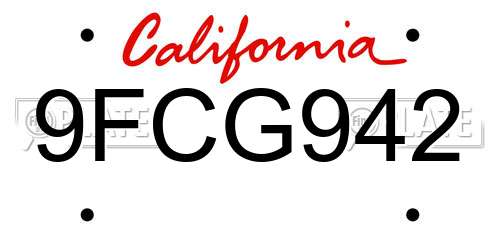 9FCG942 California License Plate