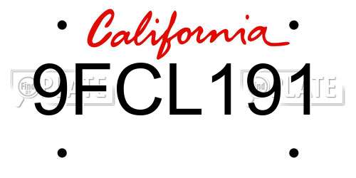 9FCL191 California License Plate