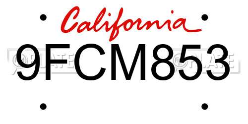 9FCM853 California License Plate