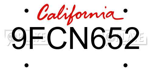 9FCN652 California License Plate