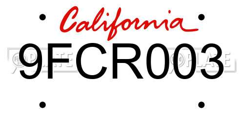 9FCR003 California License Plate