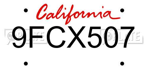 9FCX507 California License Plate