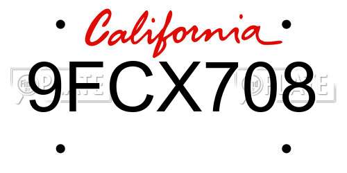 9FCX708 California License Plate