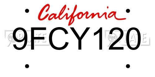 9FCY120 California License Plate