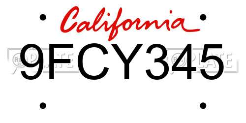 9FCY345 California License Plate
