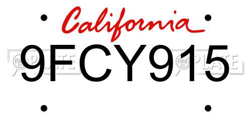 9FCY915 California License Plate