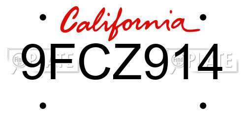 9FCZ914 California License Plate