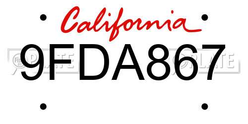 9FDA867 California License Plate