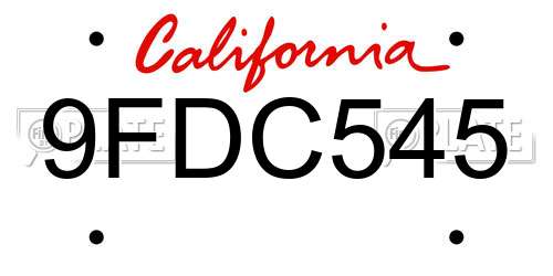 9FDC545 California License Plate