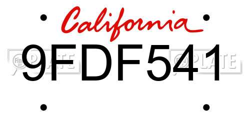 9FDF541 California License Plate