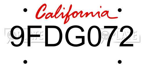 9FDG072 California License Plate