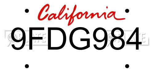 9FDG984 California License Plate